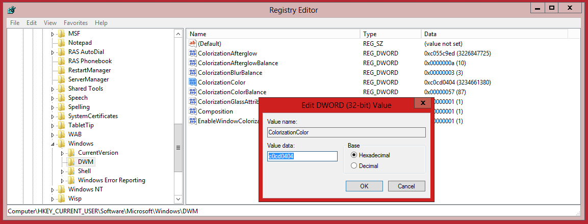 Registry modification